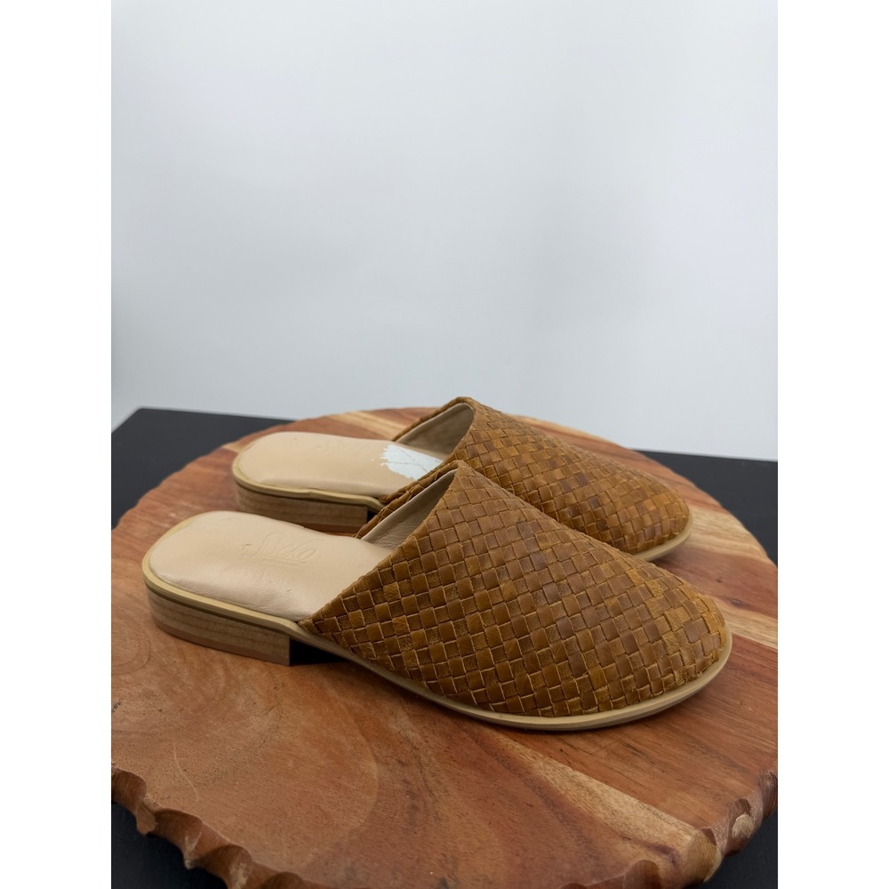 Sseko Woven Leather Mules Womens 6 Tan Brown‎ Basketweave Slip On Flats Low Heel
